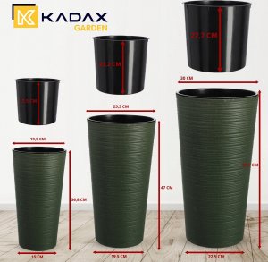 Kadax Zestaw 3x Doniczka Donica Ogrodowa + Wkład Zielona 3