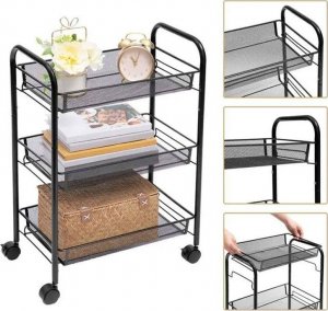 Aptel Mobilny REGAŁ Kuchenny na Kółkach 3 Półki 64x44x26cm czarny AG952 2