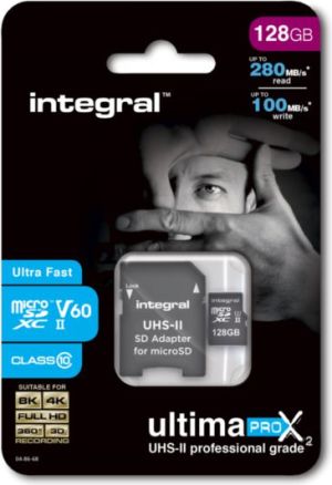 Karta Integral Ultima Pro X MicroSDXC 128 GB Class 10 UHS-II V60 (INMSDX128G-280/100U2) 1
