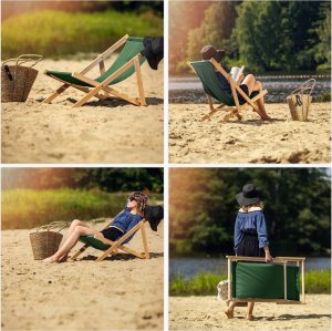 Kadax Leżak Ogrodowy Fotel Plażowy Składany Drewniany 6