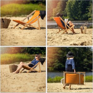 Kadax Leżak Ogrodowy Fotel Plażowy Składany Drewniany 6