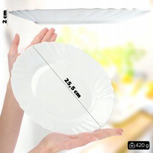 Kadax Talerz Obiadowy Płytki Okrągły Biały 25cm 1szt 6