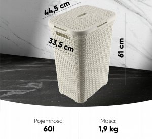 Kosz na pranie Kadax Curver Kosz Pojemnik Na Pranie 60L Kremowy Rattan 7