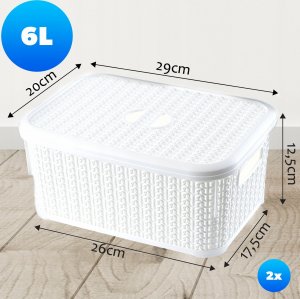 Kosz na pranie Kadax KADAX Koszyk Kosz 6L Pojemnik Z Pokrywą Biały 2szt 2