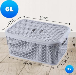 Kosz na pranie Kadax KADAX Koszyk Kosz 6L Pojemnik Z Pokrywą Szary 2szt 3