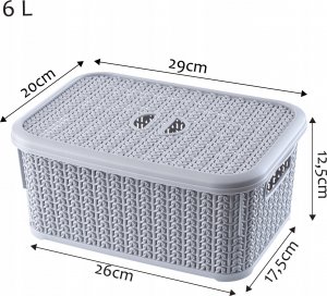 Kosz na pranie Kadax Koszyk Kosz 6L Pojemnik Z Pokrywką Organizer Szary 7