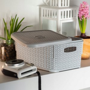 Kosz na pranie Kadax Koszyk Kosz 6L Pojemnik Z Pokrywką Organizer Szary 9