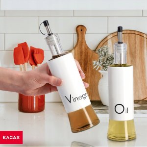 Kadax Dozownik Szklany Butelka Na Oliwę Ocet 320ml Biały 7