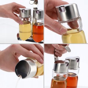 Kadax 2x Butelka Dozownik Na Oliwę Ocet Olej + Stojak 6