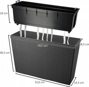 Kadax Kwietnik Donica + Wkład Rattan Czarna 19x56 cm 3