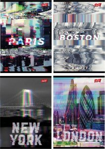 MAJEWSKI Zeszyt A5 60k linia laminowany GLITCHED CITY z lakierem miejscowym p10 mix cena za 1 szt 6