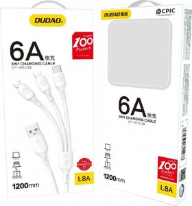 Kabel USB Dudao USB-A - USB-C + microUSB + Lightning 1.2 m Biały (DDA270) 5