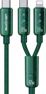 Kabel USB Wekome USB-C - USB-C + Lightning 1 m Zielony (WK-WDC-194_GREEN) 1