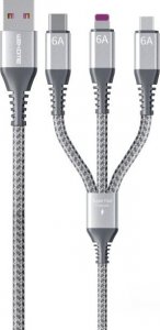 Kabel USB Wekome USB-A - USB-C + microUSB + Lightning 1.2 m Srebrny (WK-WDC-170_SILVER) 1