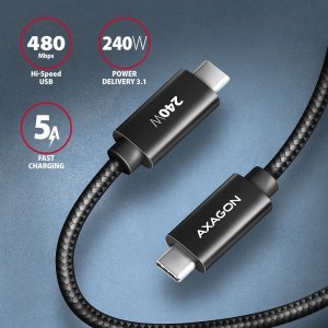 Kabel USB Axagon USB-C - USB-C 1.5 m Czarny (BUCM2-CM15AB) 2