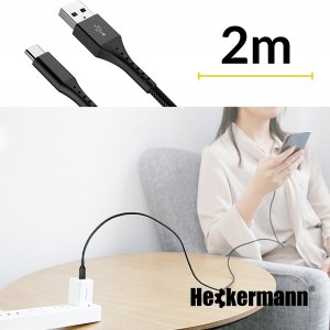 Kabel USB Heckermann USB-A - USB-C 2 m Czarny 5