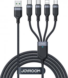 Kabel USB Joyroom USB-A - 2x USB-C + Lightning + microUSB 1.2 m Czarny (JYR776) 1