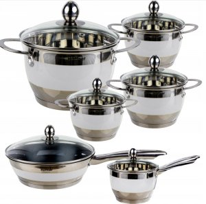 Hoffner Garnki ze stali nierdzewnej z białym paskiem Hoffner HF 9969 zestaw 12 elementów indukcja gaz 6