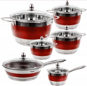 Hoffner Garnki ze stali nierdzewnej z czerwonym paskiem Hoffner HF 9969 zestaw 12 elementów indukcja gaz 2