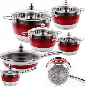 Hoffner Garnki ze stali nierdzewnej z czerwonym paskiem Hoffner HF 9969 zestaw 12 elementów indukcja gaz 7