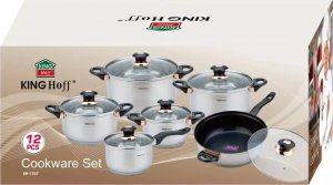 KingHoff Zestaw garnków stalowych nierdzewnych 12 elementów Kinghoff KH-1767 z patelnią i rondlem indukcja gaz 4