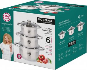 MG Home Garnki stalowe MG Home Moderno zestaw 3 garnków z pokrywkami na indukcję 2
