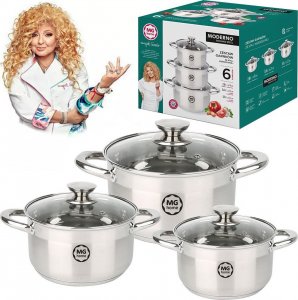 MG Home Garnki stalowe MG Home Moderno zestaw 3 garnków z pokrywkami na indukcję 5