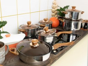 king hoff Zestaw 4 garnków stalowych, patelni i rondla wraz z pokrywkami (KH 1768) - 12 elementów 7