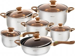 king hoff Zestaw 4 garnków stalowych, patelni i rondla wraz z pokrywkami (KH 1768) - 12 elementów 10