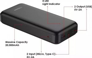 Powerbank 4kom.pl Bateria zewnętrzna VEGER A20 - 20 000mAh czarny (W2015) 4