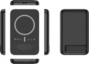 Powerbank 4kom.pl Bateria zewnętrzna (POWER BANK) VEGER MagOn Kick z ładowaniem indukcyjnym wspiera ładowanie z MagSafe 15W - 5 000mAh PD 20W czarny (V0553P / W0553P) 4