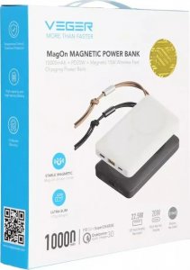 Powerbank 4kom.pl Powerbank Bateria zewnętrzna VEGER MagOn z ładowaniem Qi do MagSafe 15W - 10 000mAh PD 22,5W biały (VP1151 / W1151) 12