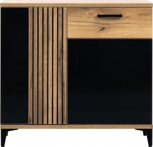 BogFran Komoda mała z szufladą dąb czarna połysk ARIS AS2 2