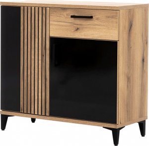 BogFran Komoda mała z szufladą dąb czarna połysk ARIS AS2 5