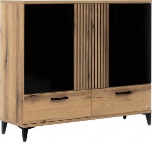 BogFran Komoda z szufladami dąb czarna połysk ARIS AS4 6