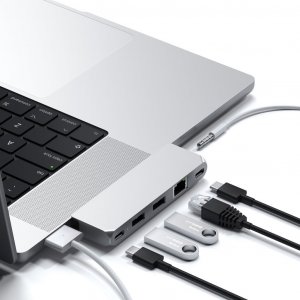 HUB USB Satechi Adapter HUB Satechi Pro Hub mini z podwójnym USB-C do Apple MacBook (2xUSB-C, 2x USB-A, Ethernet, jack port) (silver) 2