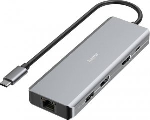 Stacja/replikator Hama USB 3.2 Gen 1 - 9 Portów z gniazdem szybkiego ładowania, z wtyczką USB-C, obsługa ultra HD szary 1