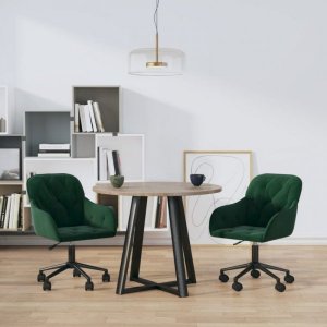 vidaXL Obrotowe krzesła stołowe, 2 szt., ciemnozielone, aksamitne 1