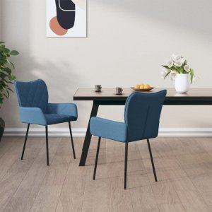 vidaXL Krzesła stołowe, 2 szt., niebieskie, obite tkaniną 1
