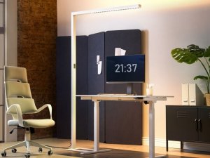 Lampa podłogowa Beliani Lampa podłogowa LED metalowa biała MENSA 2