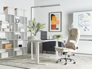 Lampa podłogowa Beliani Lampa podłogowa LED metalowa biała MENSA 3