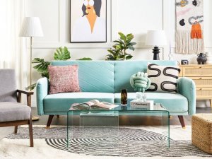 Beliani Sofa rozkładana welurowa jasnoniebieska SENJA 2