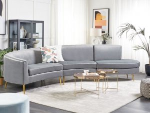 Beliani Sofa półokrągła 4-osobowa welurowa jasnoszara MOSS 2