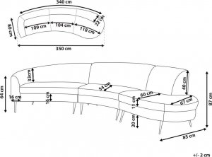 Beliani Sofa półokrągła 4-osobowa welurowa jasnoszara MOSS 10