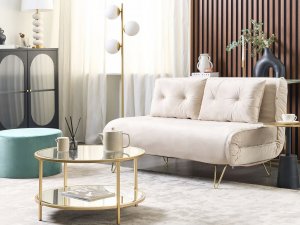 Beliani Sofa welurowa rozkładana 2-osobowa beżowa VESTFOLD 3