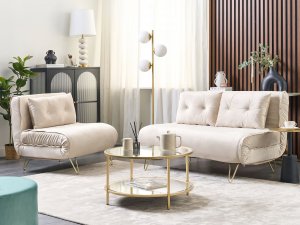 Beliani Sofa welurowa rozkładana 2-osobowa beżowa VESTFOLD 6
