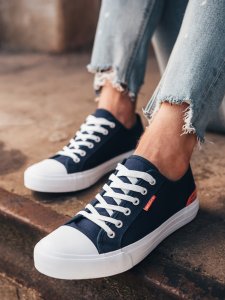 Ombre Krótkie trampki męskie z kontrastowymi wstawkami - granatowe V1 OM-FOSL-0115 43 1