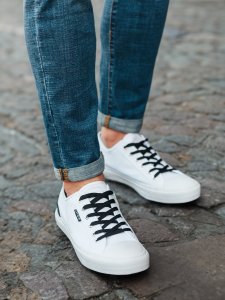 Ombre Krótkie trampki męskie z kontrastowymi wstawkami - białe V2 OM-FOSL-0115 42 1