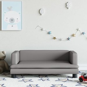 vidaXL Sofa dla dzieci, szara, 80x45x30 cm, sztuczna skóra 1