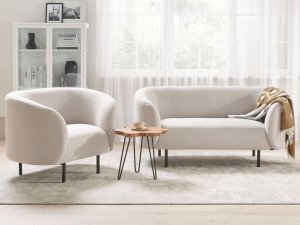 Beliani Sofa dwuosobowa tapicerowana beżowa z czarnym LOEN 3